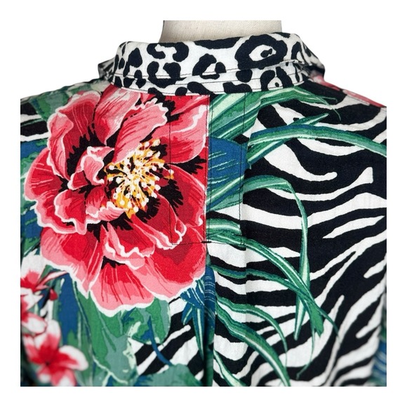 John Mark Button Down Shirt Floral Zebra Leopard Bold Colorful Print Top Small - Picture 6 of 12